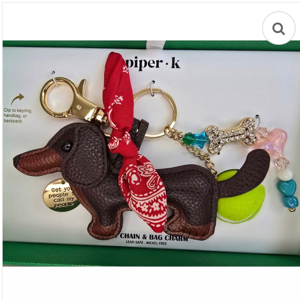 Piper K - Dachshund with Bone & Tennis Ball Key Chain & Bag Charm